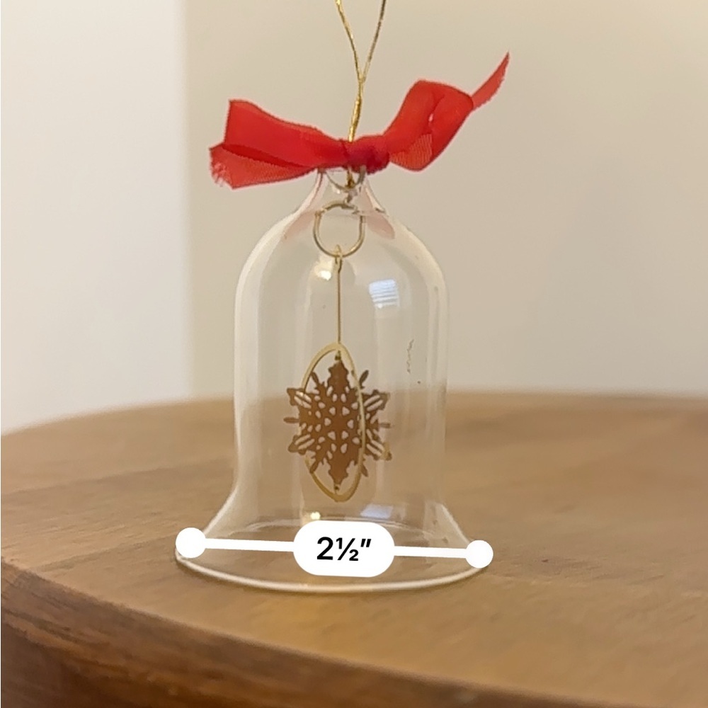Vintage Glass Bell With Gold Snowflake Inside Christmas Ornament Red Bow Tree - Picture 6 of 6
